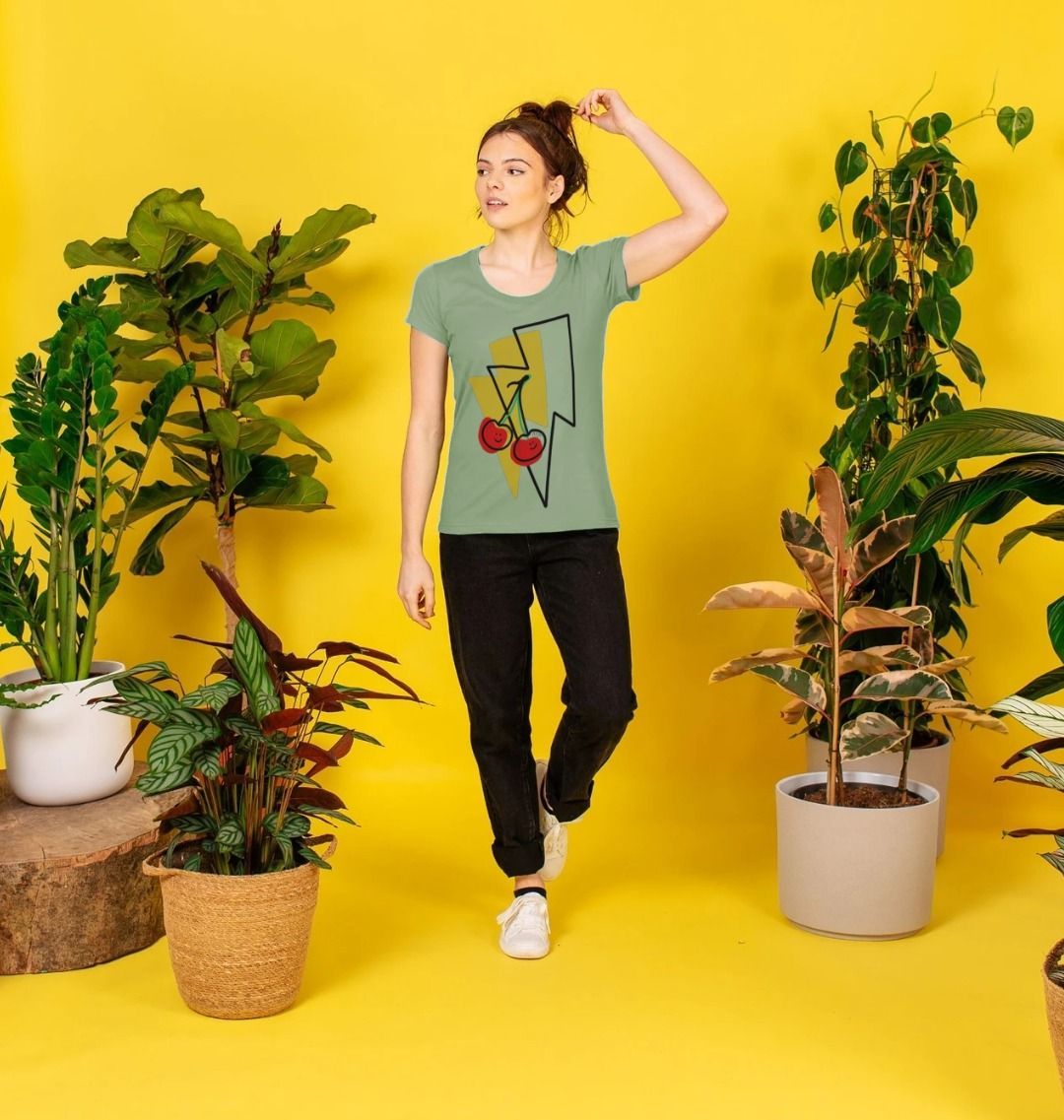 Large cherry lightning bolt scoop neck t-shirt - Trend Tonic