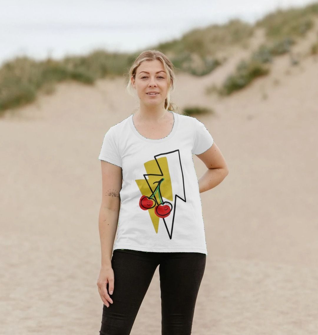 Large cherry lightning bolt scoop neck t-shirt - Trend Tonic