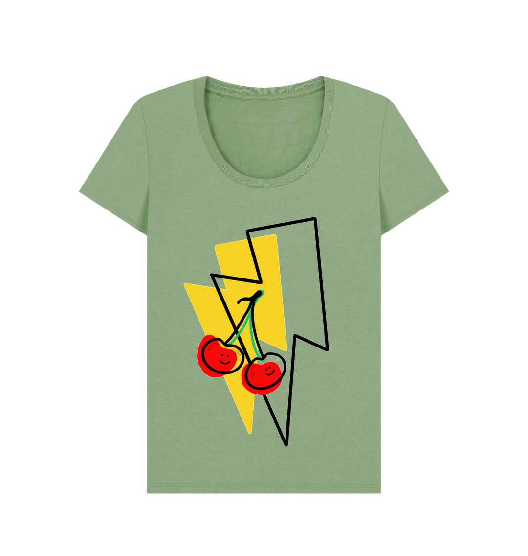 Large cherry lightning bolt scoop neck t-shirt - Trend Tonic