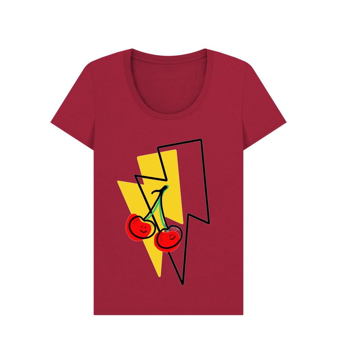 Large cherry lightning bolt scoop neck t-shirt - Trend Tonic