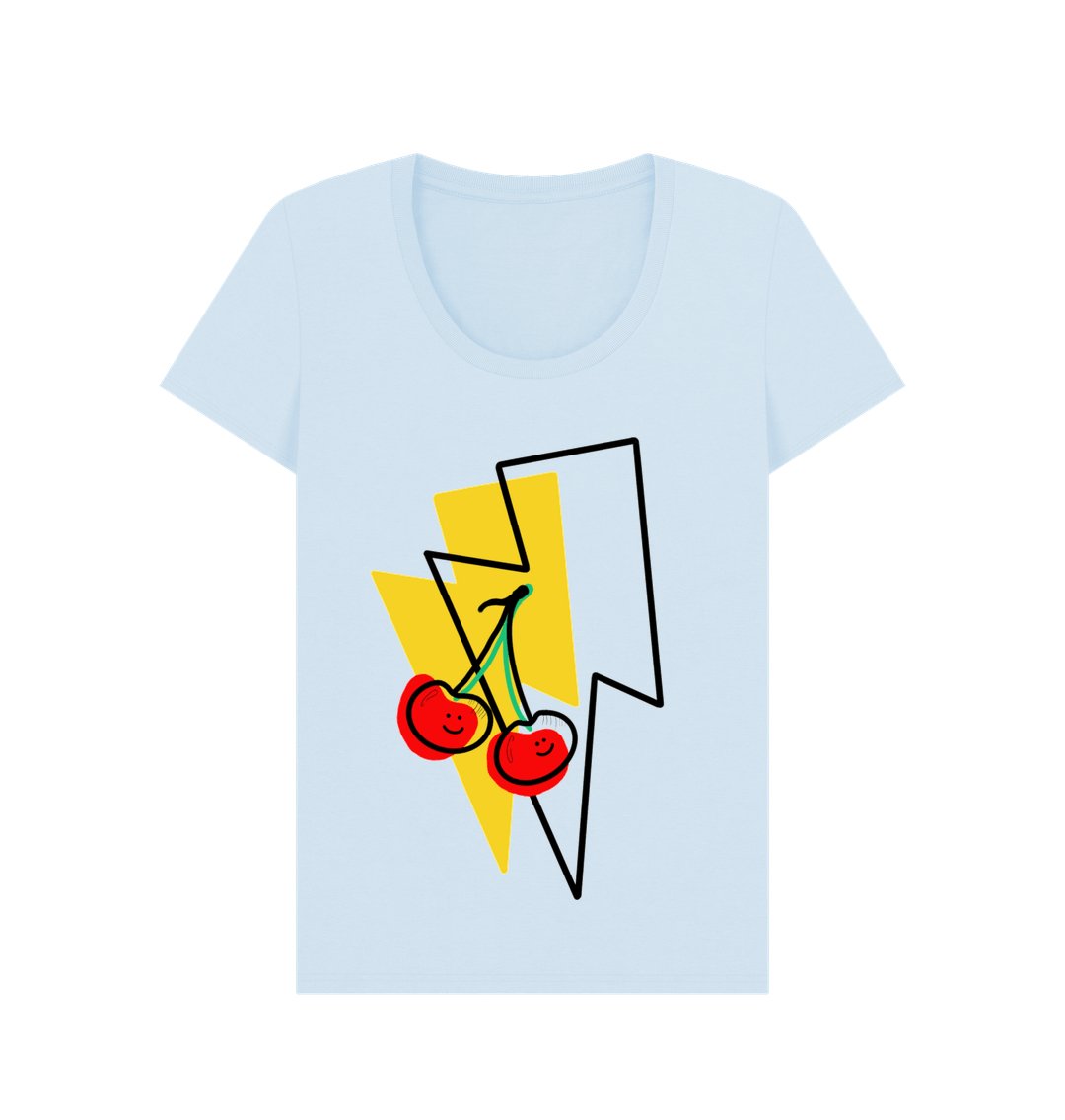 Large cherry lightning bolt scoop neck t-shirt - Trend Tonic