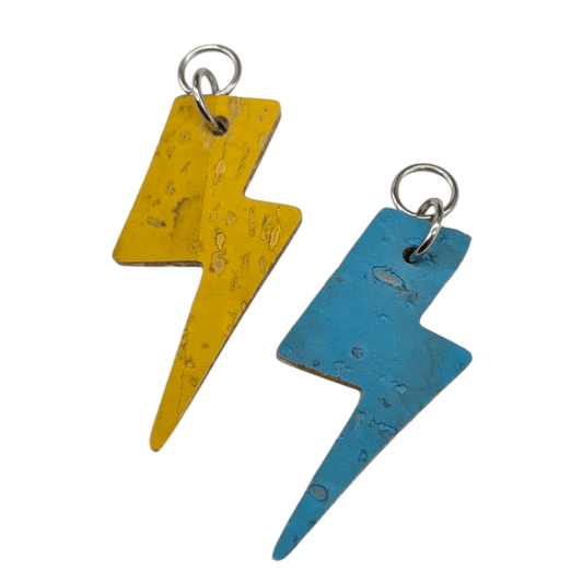 Lemon yellow and pale blue mini lightning bolt cork charms - Trend Tonic