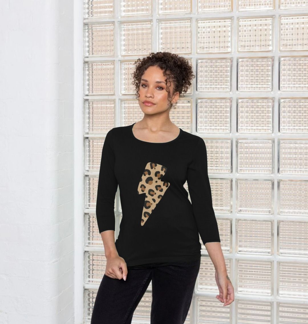 Leopard lightnig bolt 3/4 sleeve t-shirt - Trend Tonic