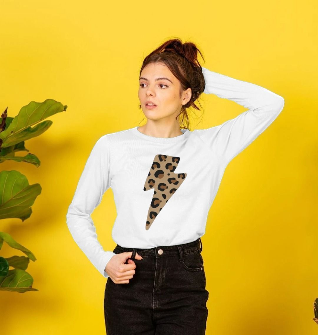 Leopard print lightning bolt long sleeve t-shirt - Trend Tonic