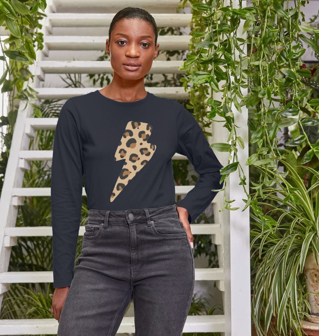 Leopard print lightning bolt long sleeve t-shirt - Trend Tonic