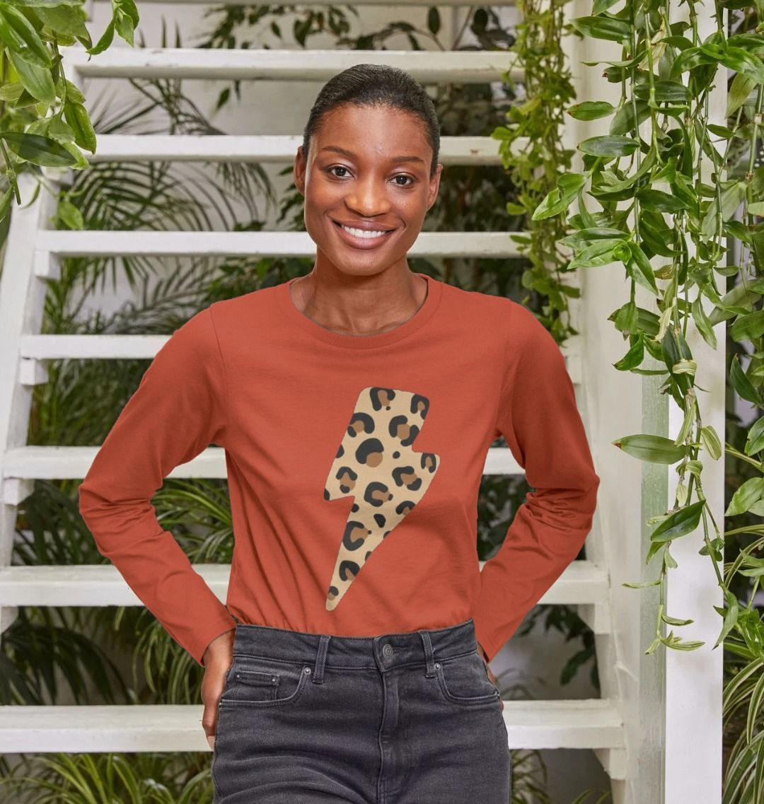 Leopard print lightning bolt long sleeve t-shirt - Trend Tonic