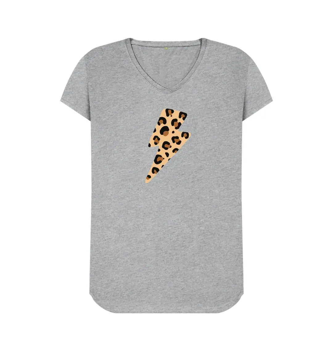 Leopard print lightning bolt V neck large print - Trend Tonic