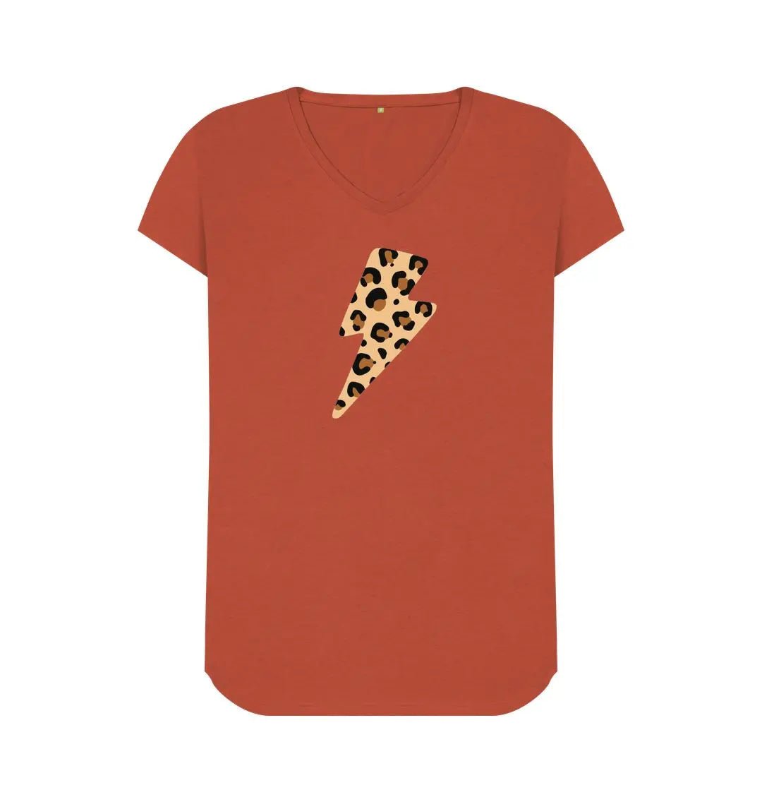 Leopard print lightning bolt V neck large print - Trend Tonic