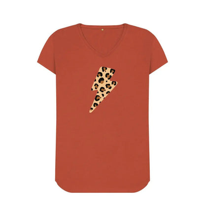 Leopard print lightning bolt V neck large print - Trend Tonic