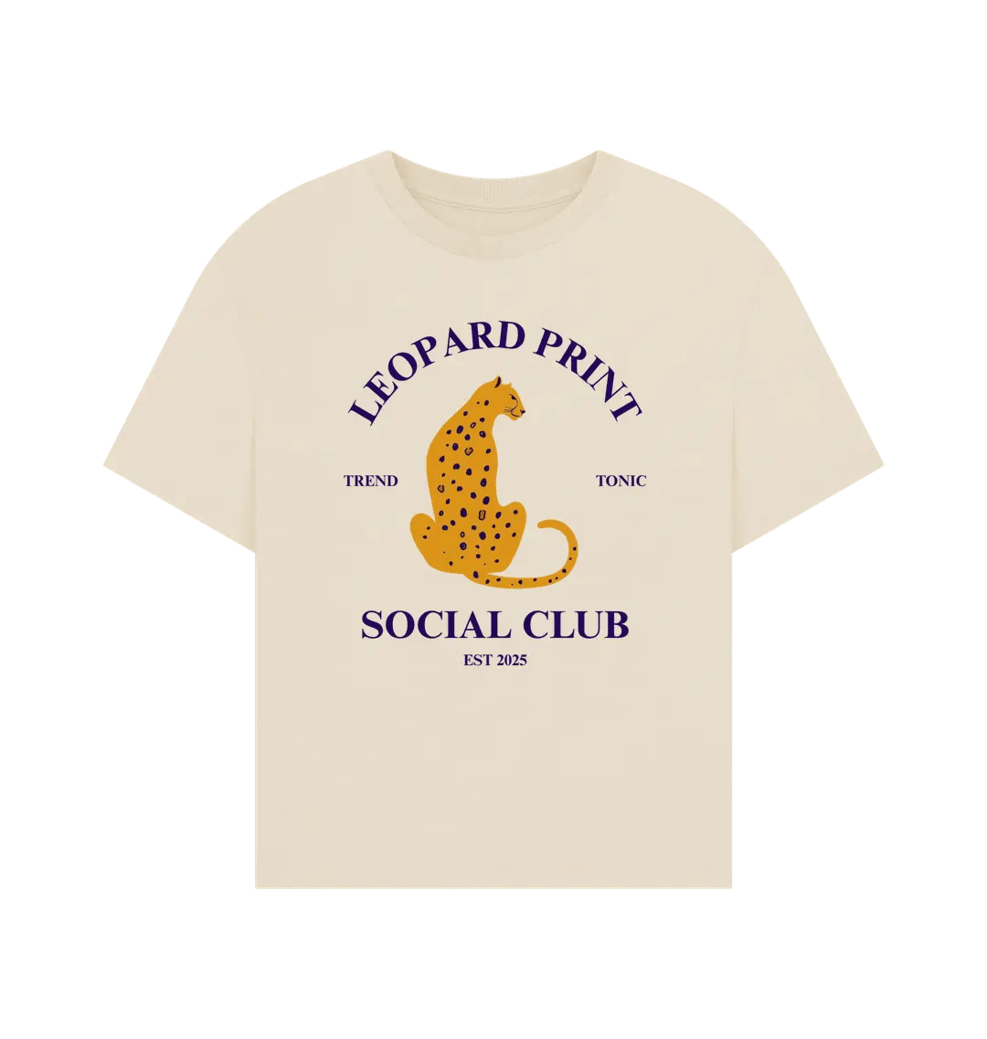 Leopard print social club oversized fit t-shirt - Trend Tonic