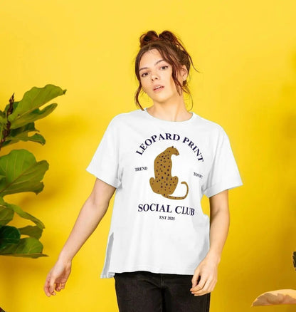 Leopard print social club relaxed fit t-shirt - Trend Tonic