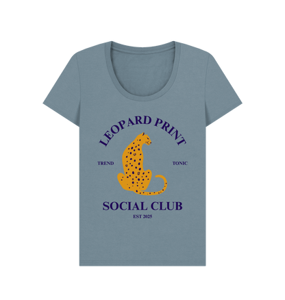 Leopard print social club scoop neck t-shirt - Trend Tonic