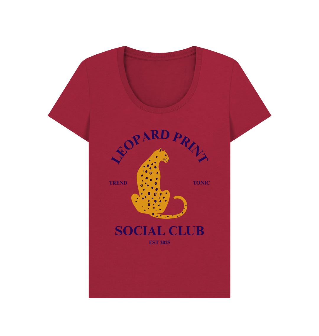 Leopard print social club scoop neck t-shirt - Trend Tonic