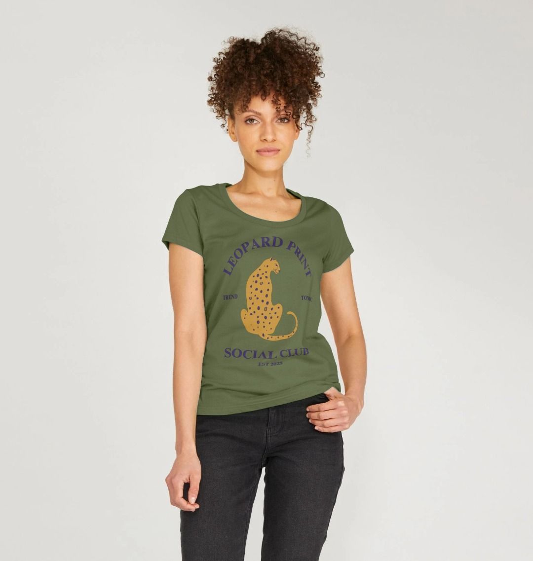 Leopard print social club scoop neck t-shirt - Trend Tonic