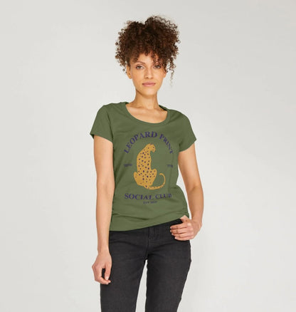 Leopard print social club scoop neck t-shirt - Trend Tonic
