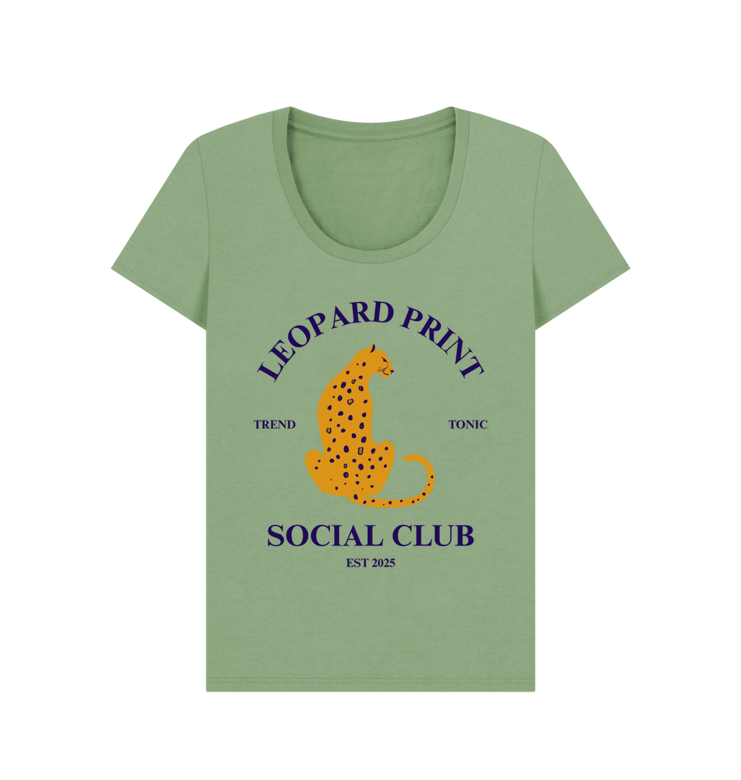 Leopard print social club scoop neck t-shirt - Trend Tonic