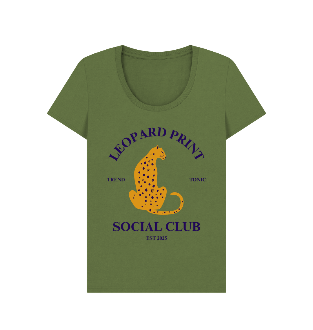 Leopard print social club scoop neck t-shirt - Trend Tonic