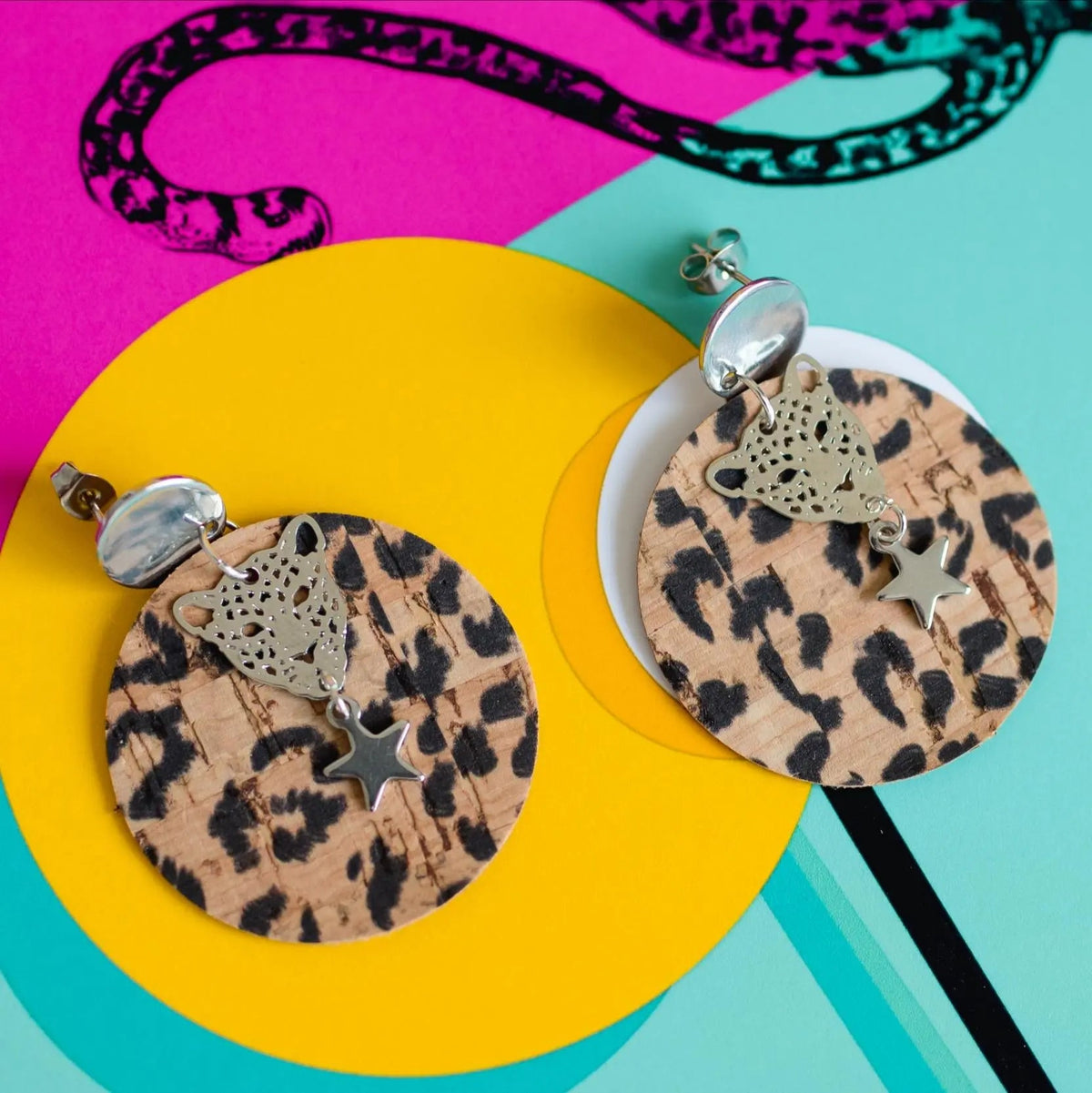 Leopard print statement circle earrings - Trend Tonic