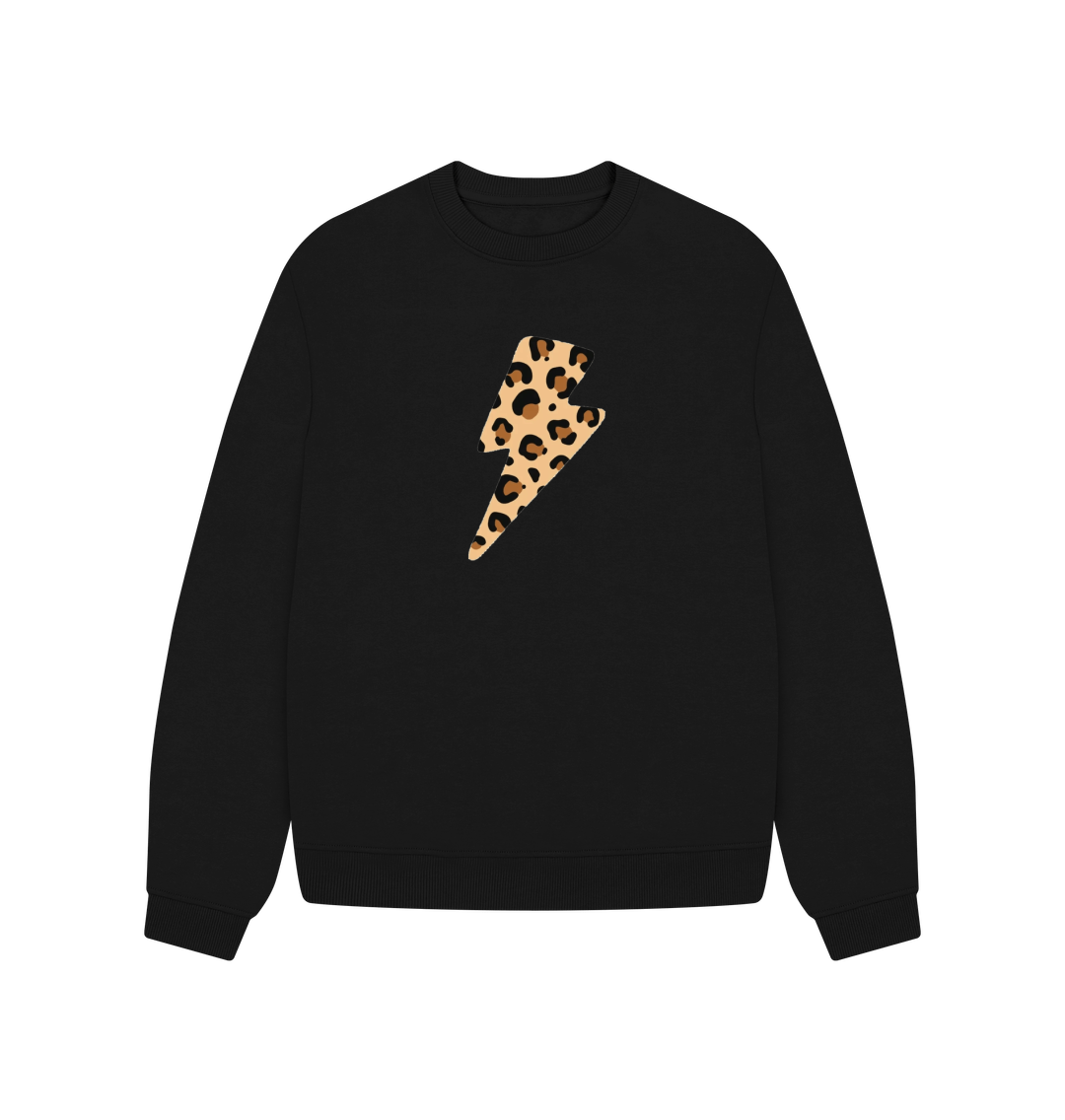 Black Leopard print lightning bolt oversized sweater