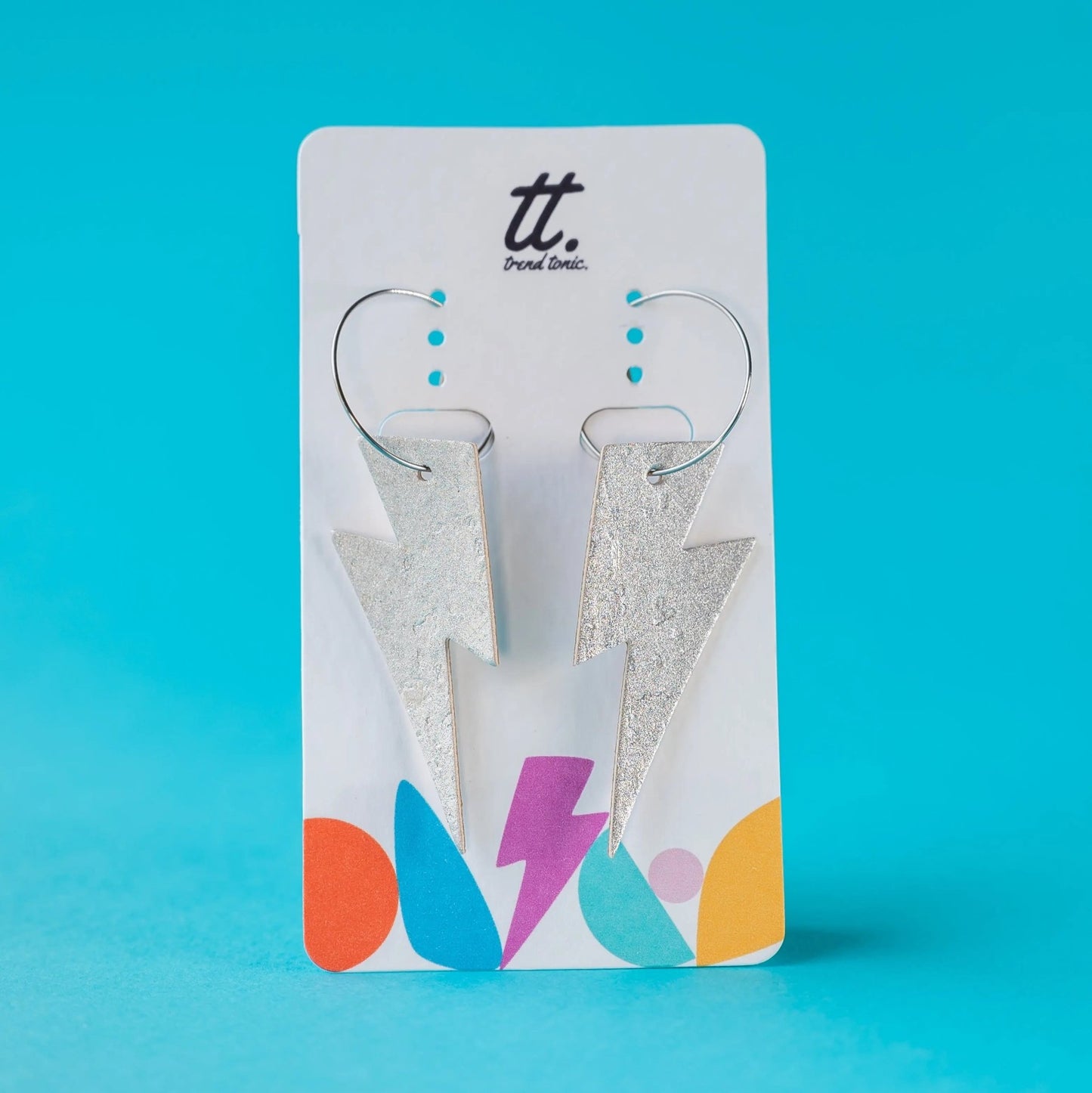 Metallic silver cork lightning bolt hoop earrings - Trend Tonic