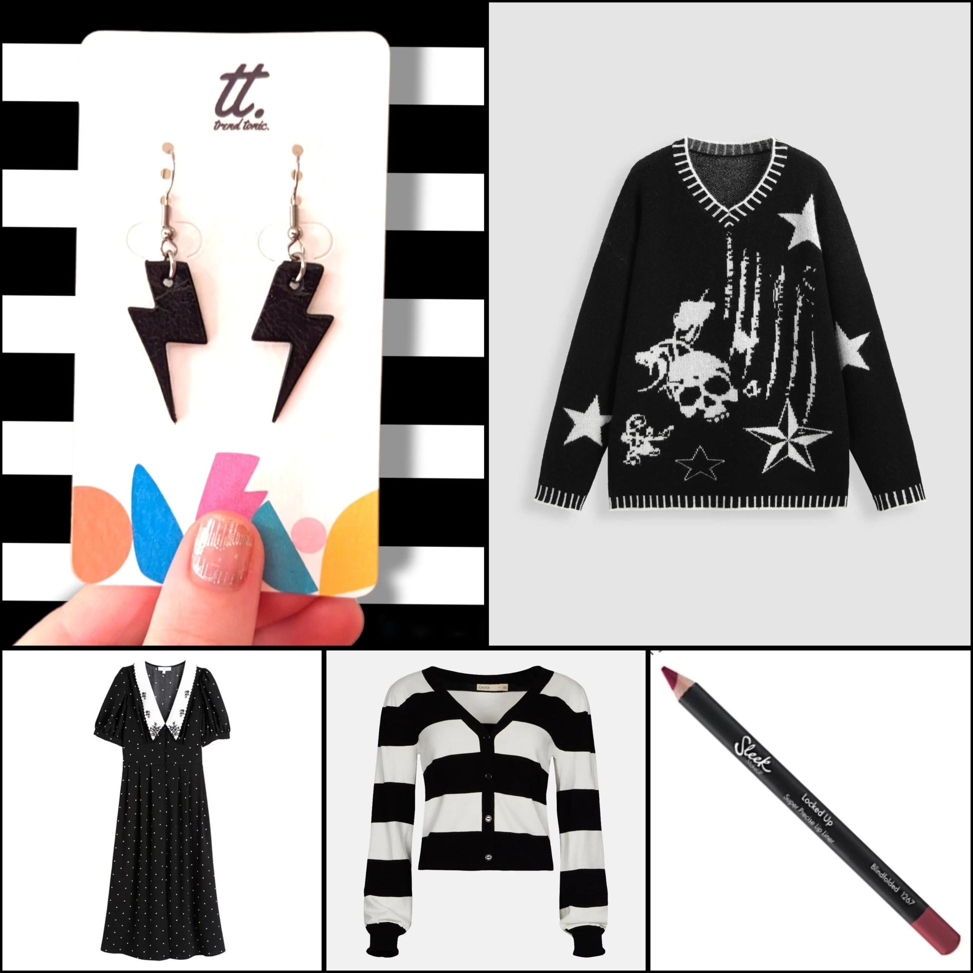 Mini black cork lightning bolt earrings - Trend Tonic