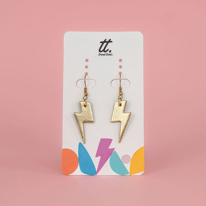 Mini gold and leopard print lightning bolt earrings - Trend Tonic