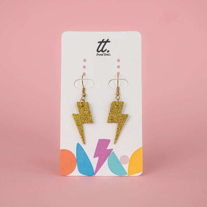 Mini gold glitter lightning bolt earrings - Trend Tonic