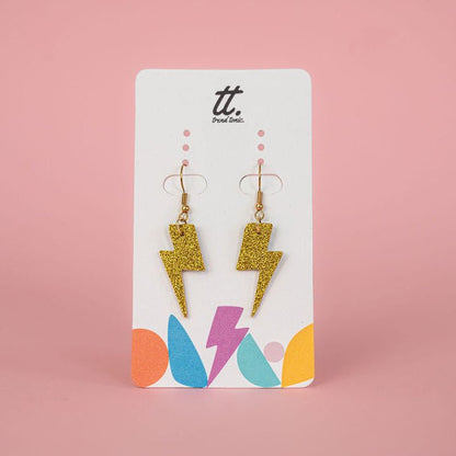 Mini gold glitter lightning bolt earrings - Trend Tonic