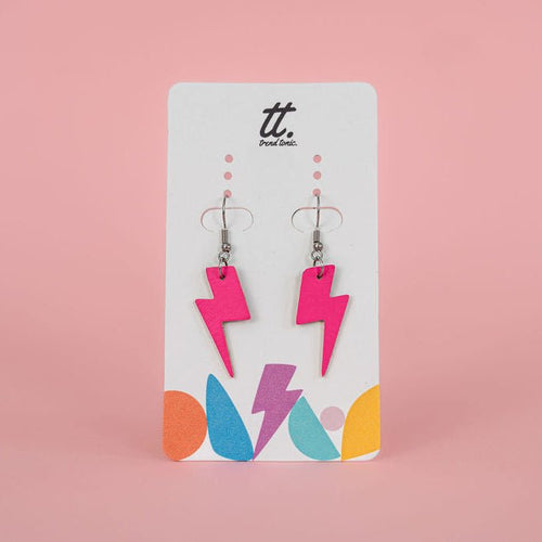 Mini neon pink cork lightning bolt earrings - Trend Tonic
