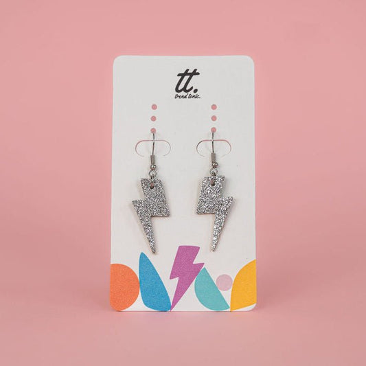 Mini silver glitter lightning bolt earrings - Trend Tonic