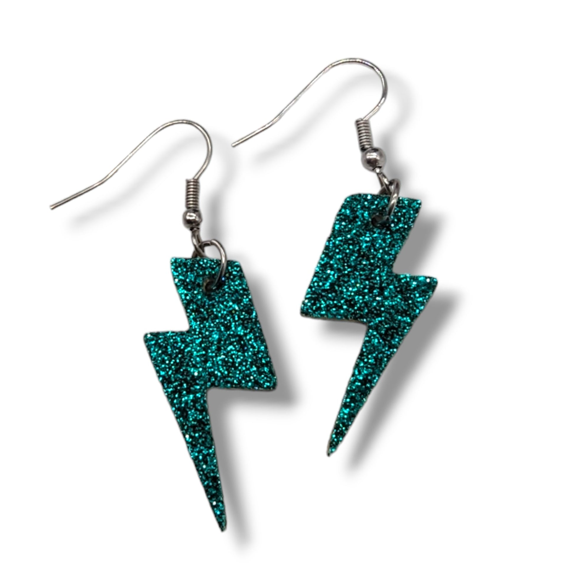 Mini turquoise glitter lightning bolt earrings - Trend Tonic