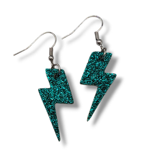 Mini turquoise glitter lightning bolt earrings - Trend Tonic