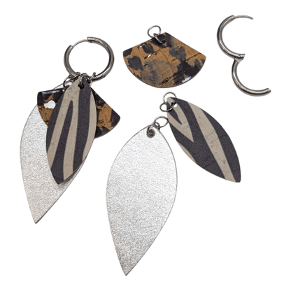 Multi piece zebra, silver, blue leopard and metallic blue fan earring charms - Trend Tonic