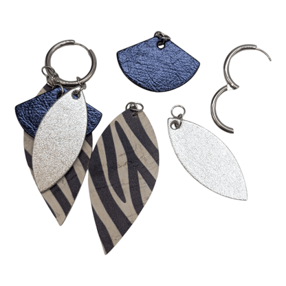 Multi piece zebra, silver, blue leopard and metallic blue fan earring charms - Trend Tonic