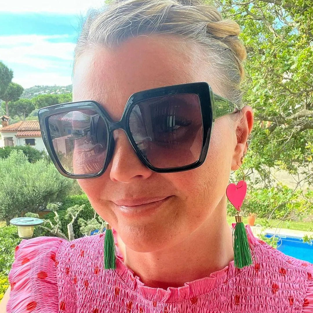 Neon pink and gold green tassel earrings - Trend Tonic