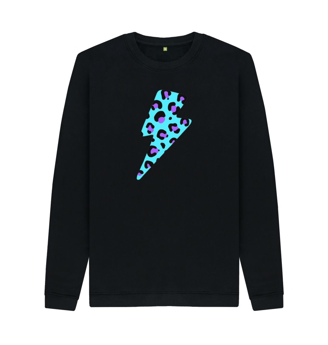 Black Unisex Blue leopard print lightning bolt sweater