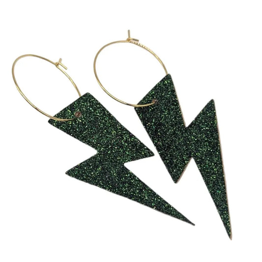 Olive green glitter lightning bolt hoop earrings - Trend Tonic