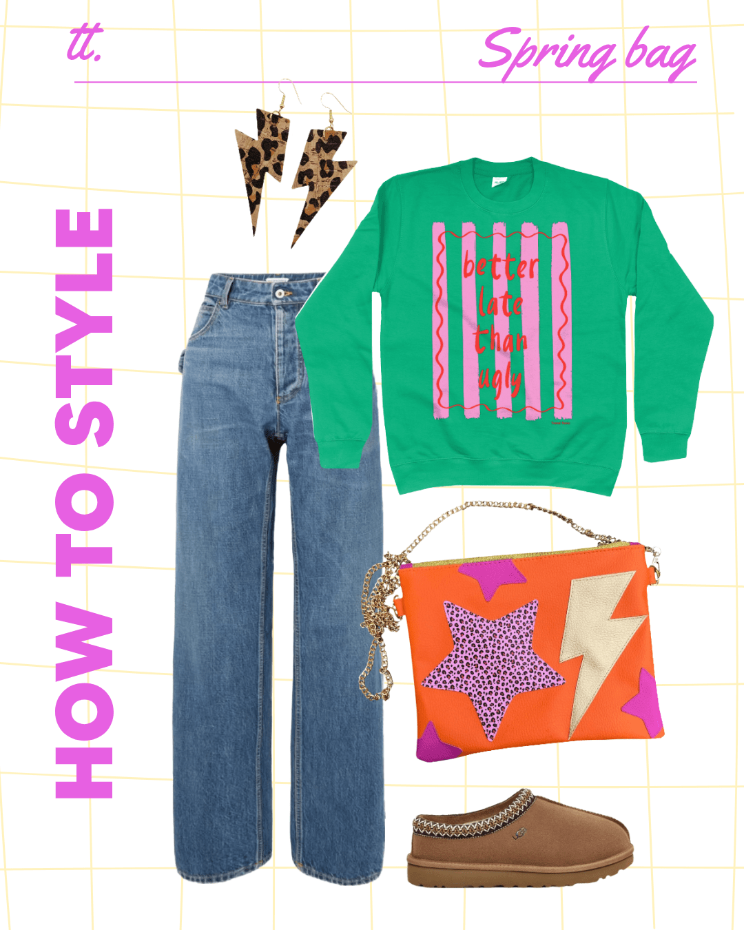 Orange and pink lightning bolt star bag - Trend Tonic