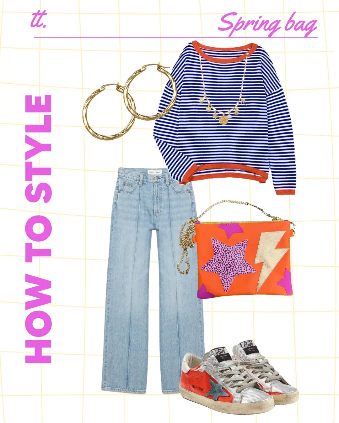 Orange and pink lightning bolt star bag - Trend Tonic