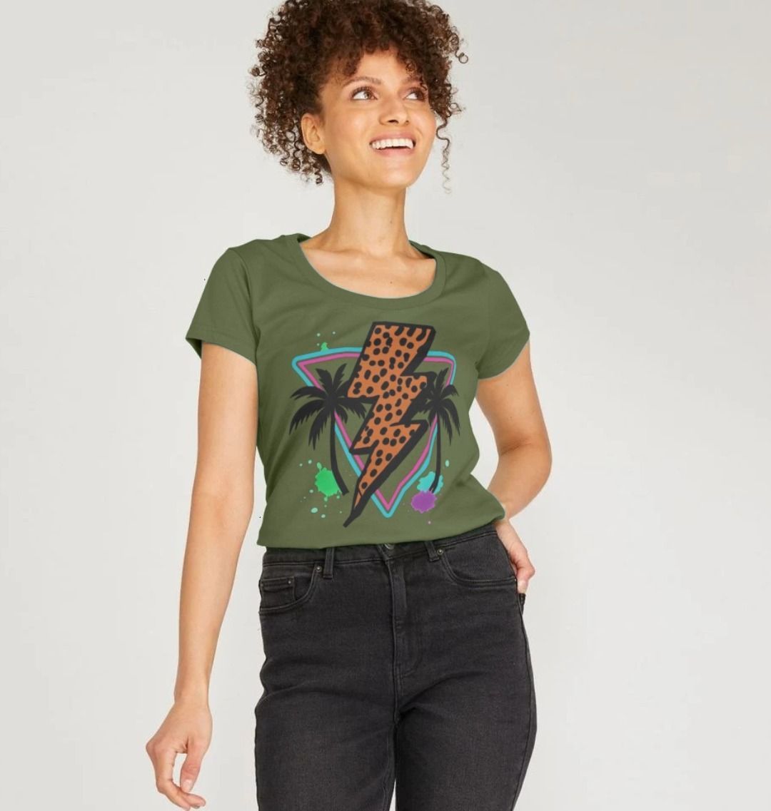 Orange lightning bolt palm tree scoop neck t-shirt - Trend Tonic