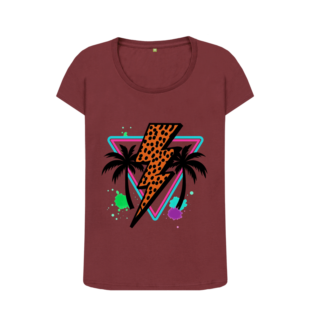 Orange lightning bolt palm tree scoop neck t-shirt - Trend Tonic