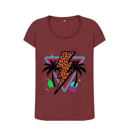 Orange lightning bolt palm tree scoop neck t-shirt - Trend Tonic