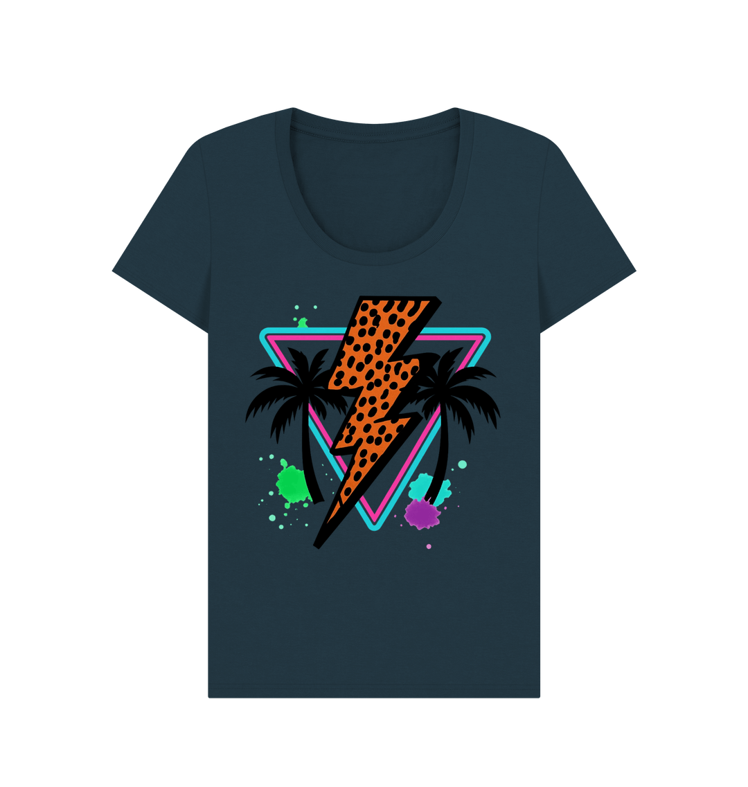 Orange lightning bolt palm tree scoop neck t-shirt - Trend Tonic