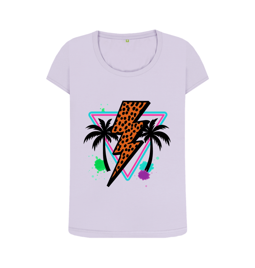 Orange lightning bolt palm tree scoop neck t-shirt - Trend Tonic