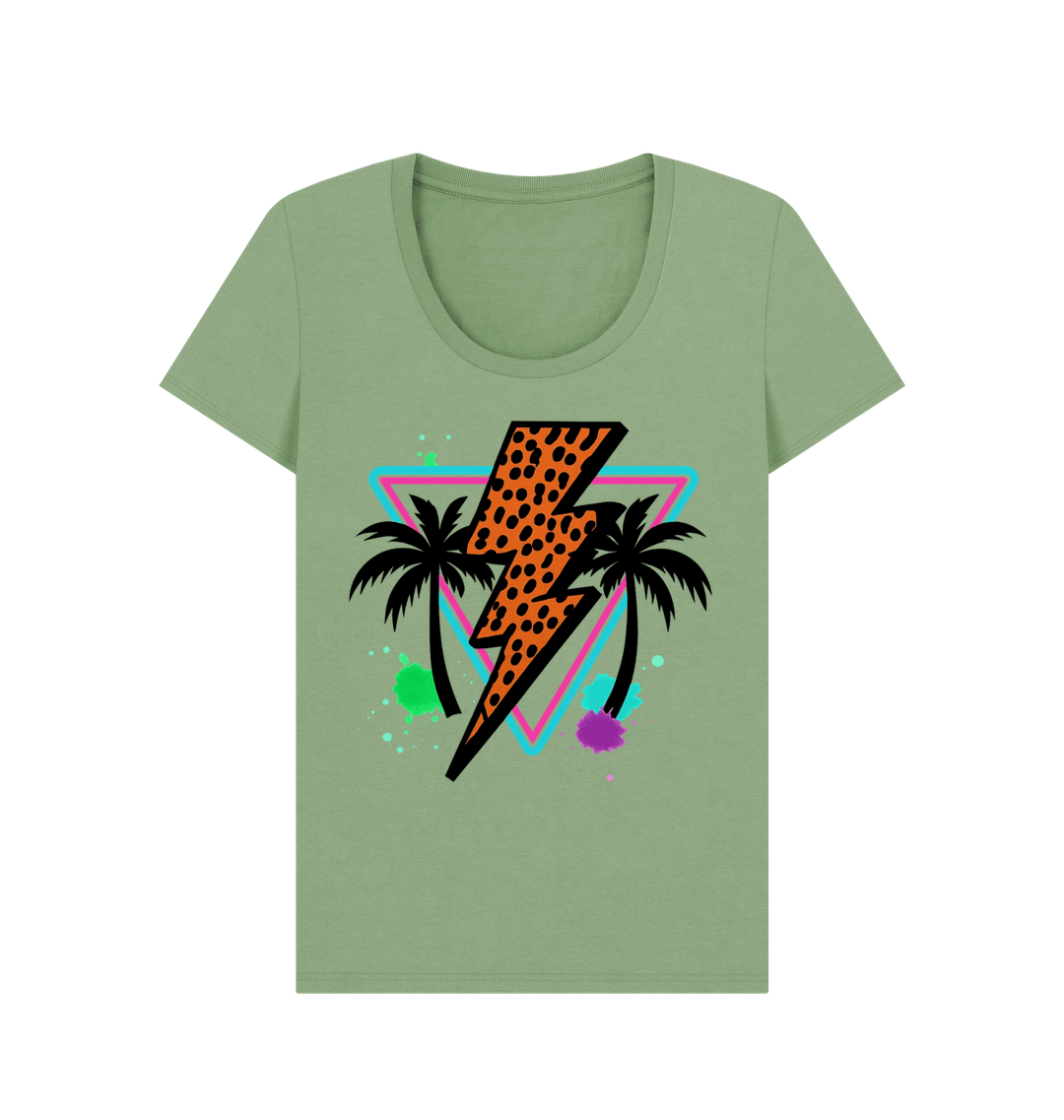Orange lightning bolt palm tree scoop neck t-shirt - Trend Tonic
