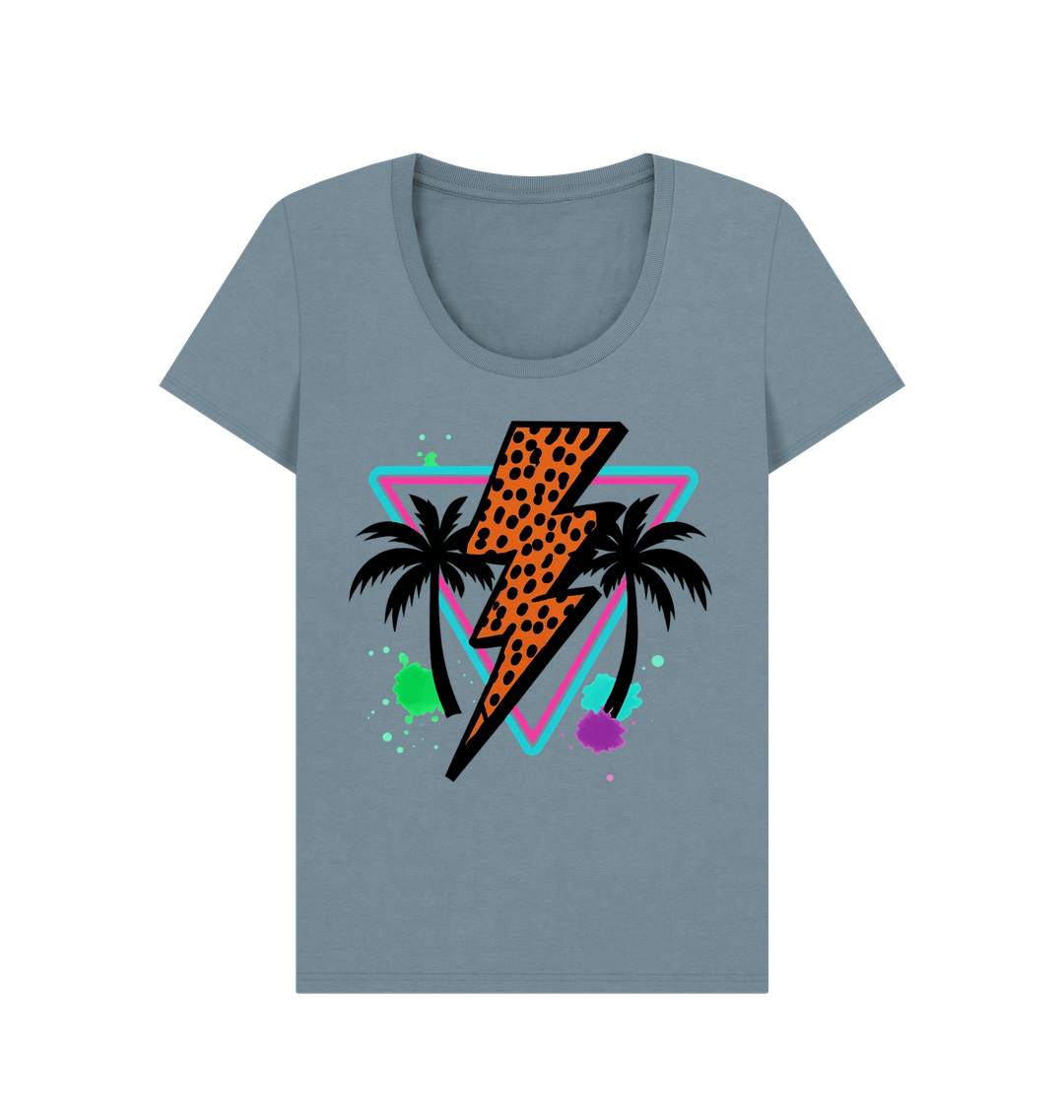 Orange lightning bolt palm tree scoop neck t-shirt - Trend Tonic