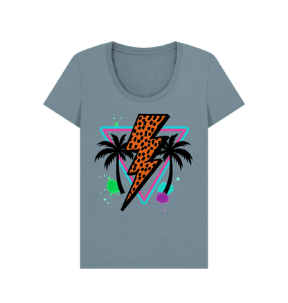 Orange lightning bolt palm tree scoop neck t-shirt - Trend Tonic