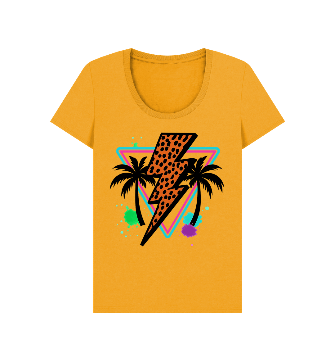 Orange lightning bolt palm tree scoop neck t-shirt - Trend Tonic