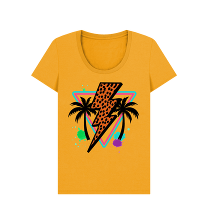 Orange lightning bolt palm tree scoop neck t-shirt - Trend Tonic