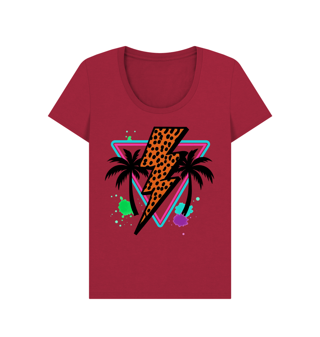 Orange lightning bolt palm tree scoop neck t-shirt - Trend Tonic